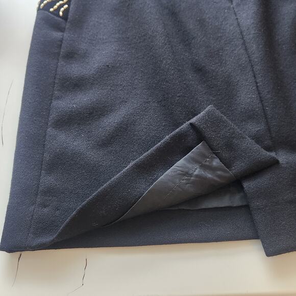 Vintage Caché Gold Beaded Embellished Wool Mini Pencil Black Skirt 10 - Picture 4 of 9